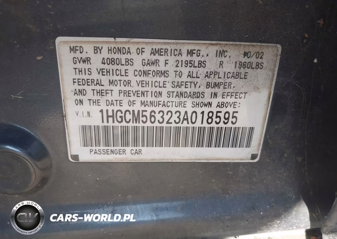 2003 Honda Accord 2.4 Lx VIN:1HGCM56323A018595 - 9