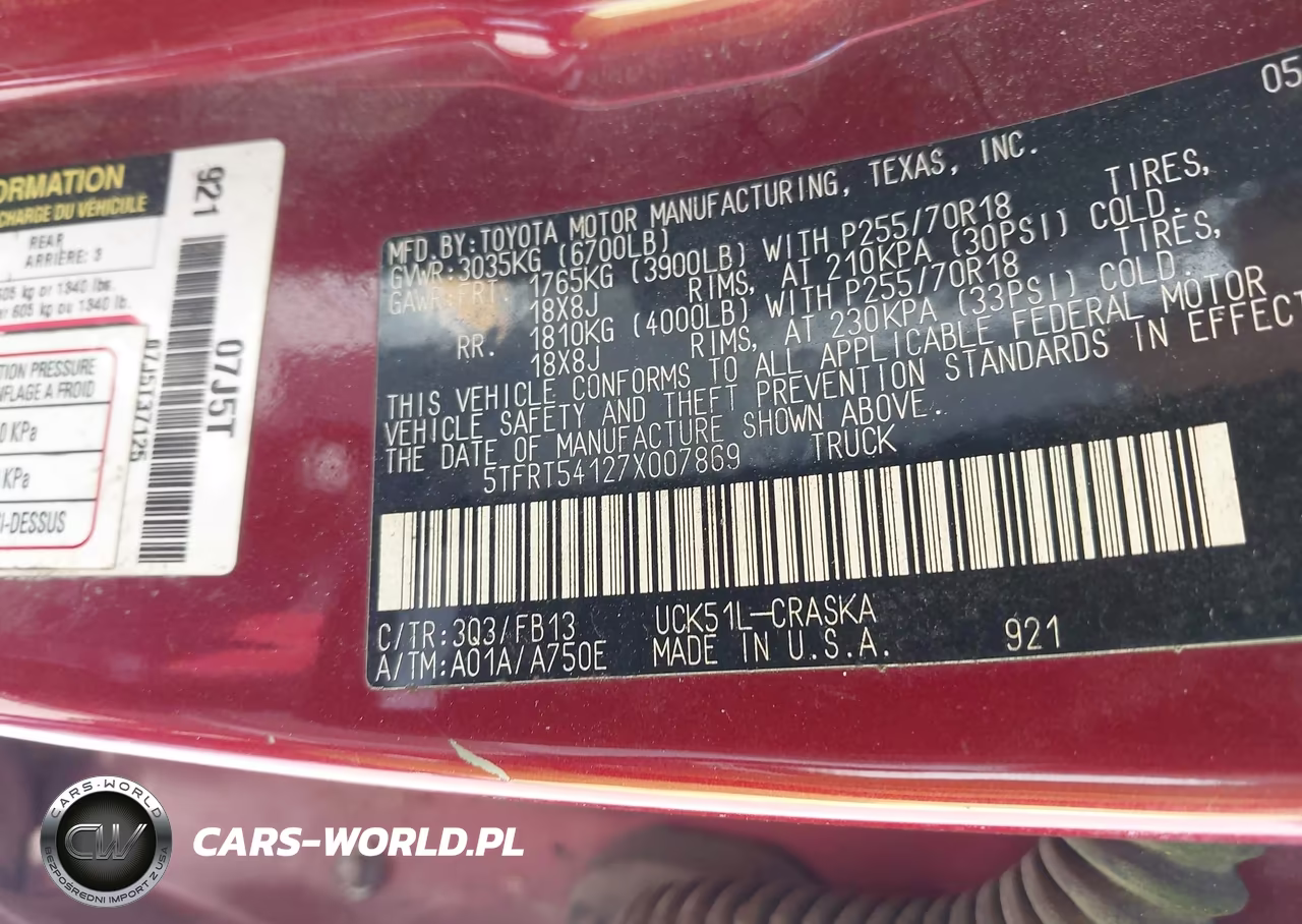 2007 Toyota Tundra Sr5 4.7L V8 VIN:5TFRT54127X007869 - 9