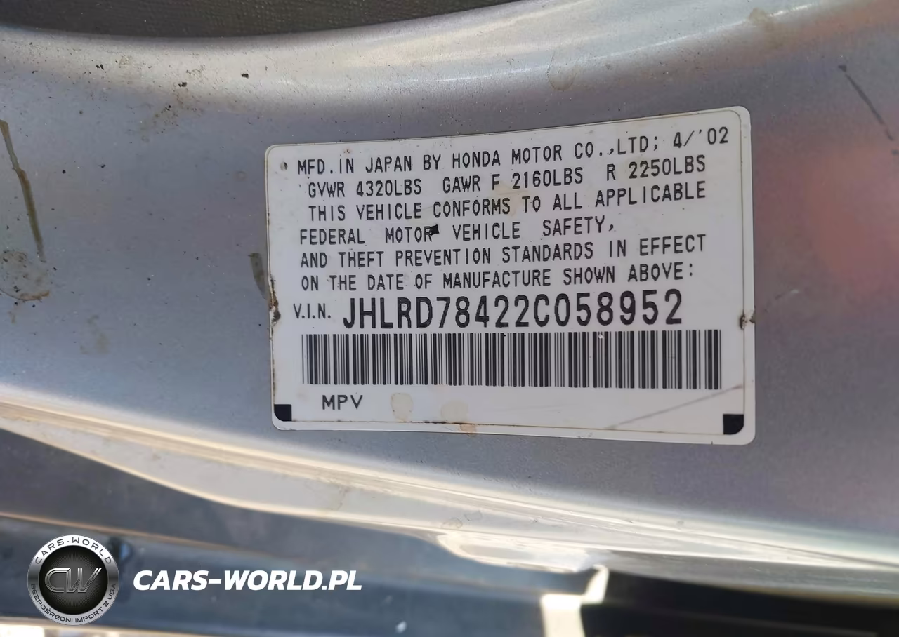 2002 Honda Cr-V Lx VIN:JHLRD78422C058952 - 9