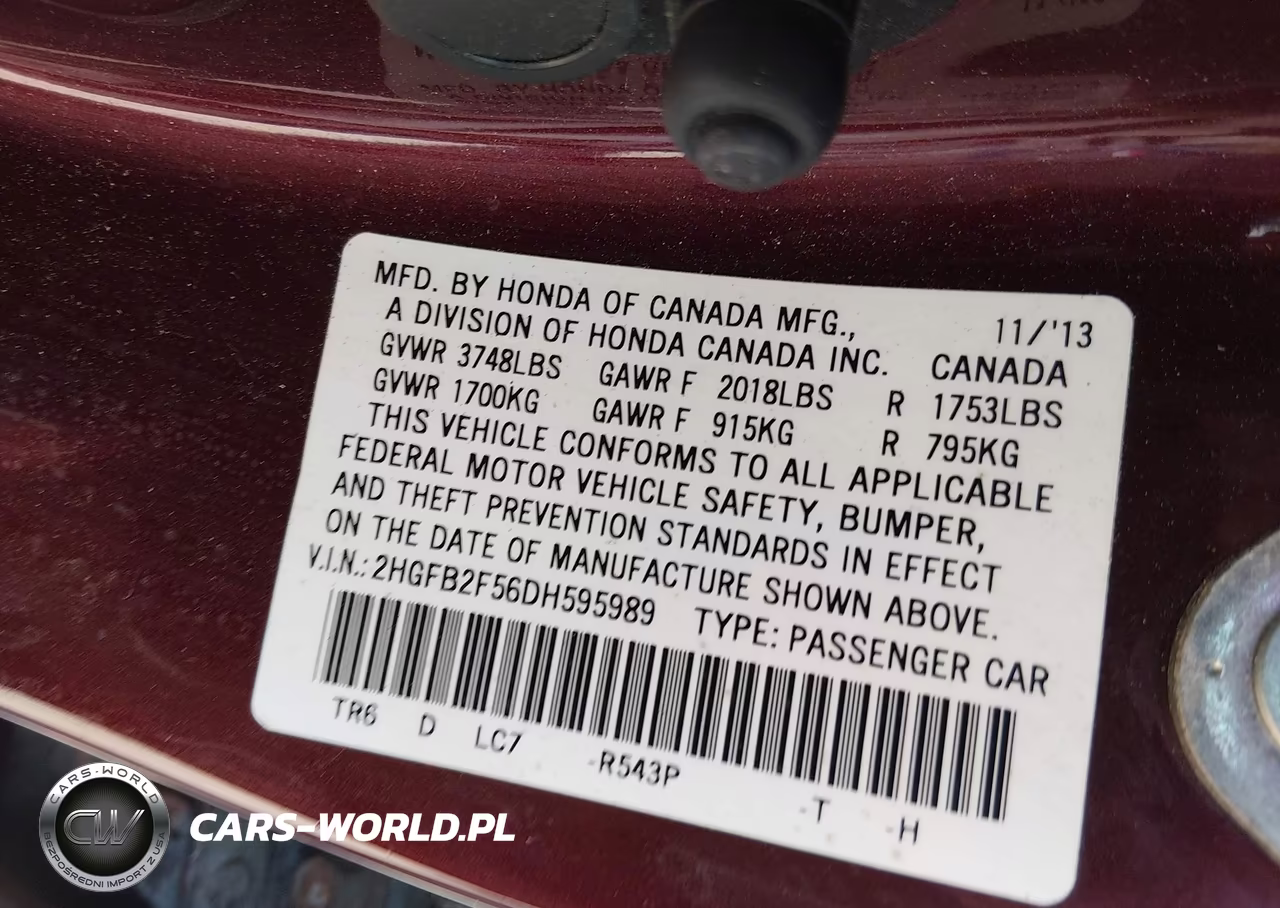 2013 Honda Civic Lx VIN:2HGFB2F56DH595989 - 9