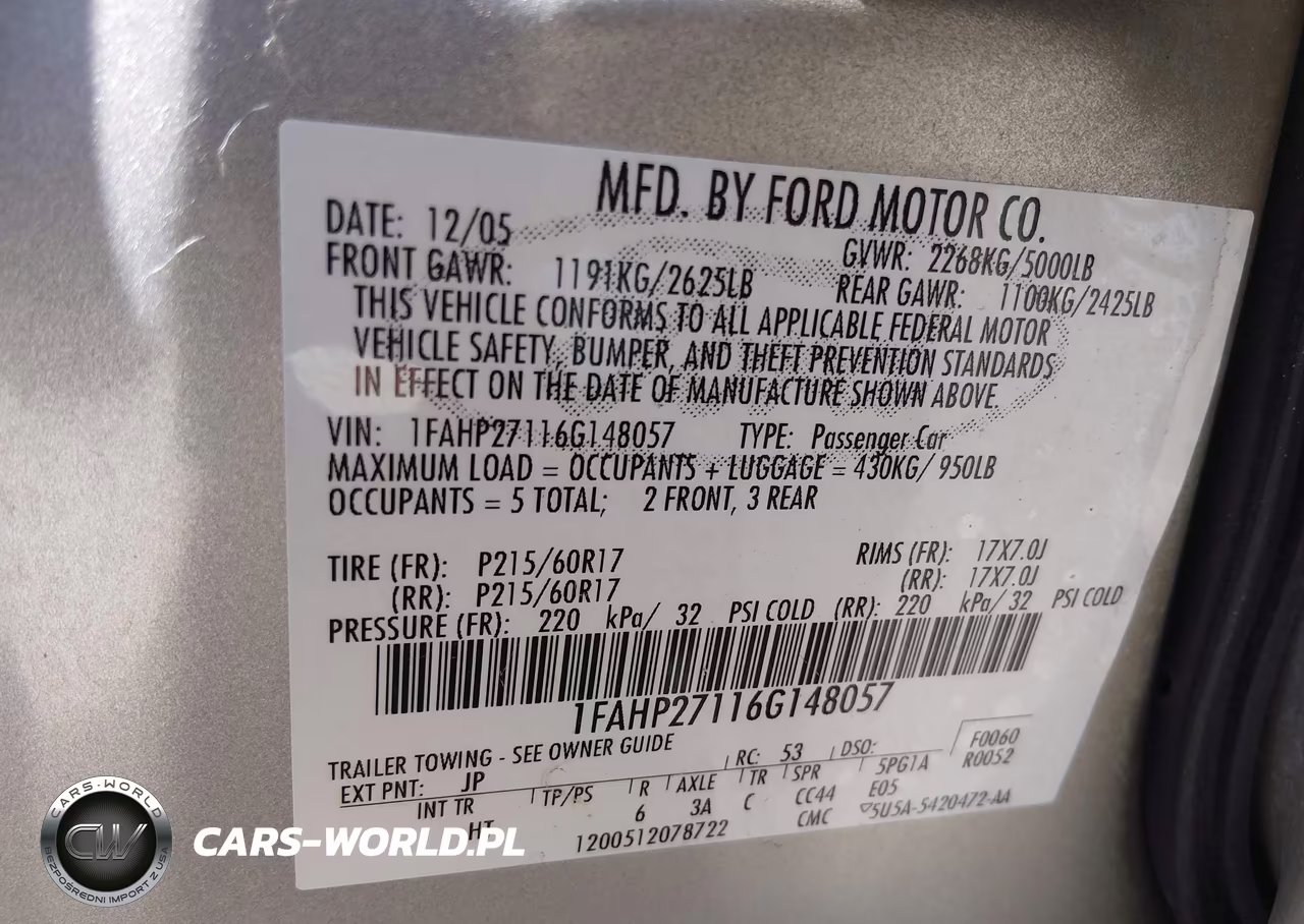 2006 Ford Five Hundred Sel VIN:1FAHP27116G148057 - 9