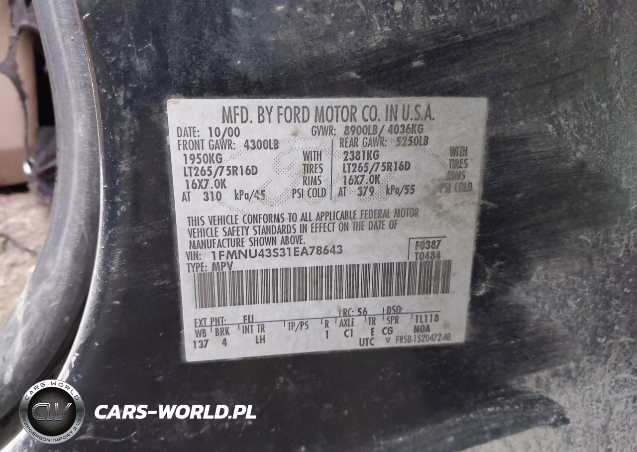 2001 Ford Excursion Limited VIN:1FMNU43S31EA78643 - 9