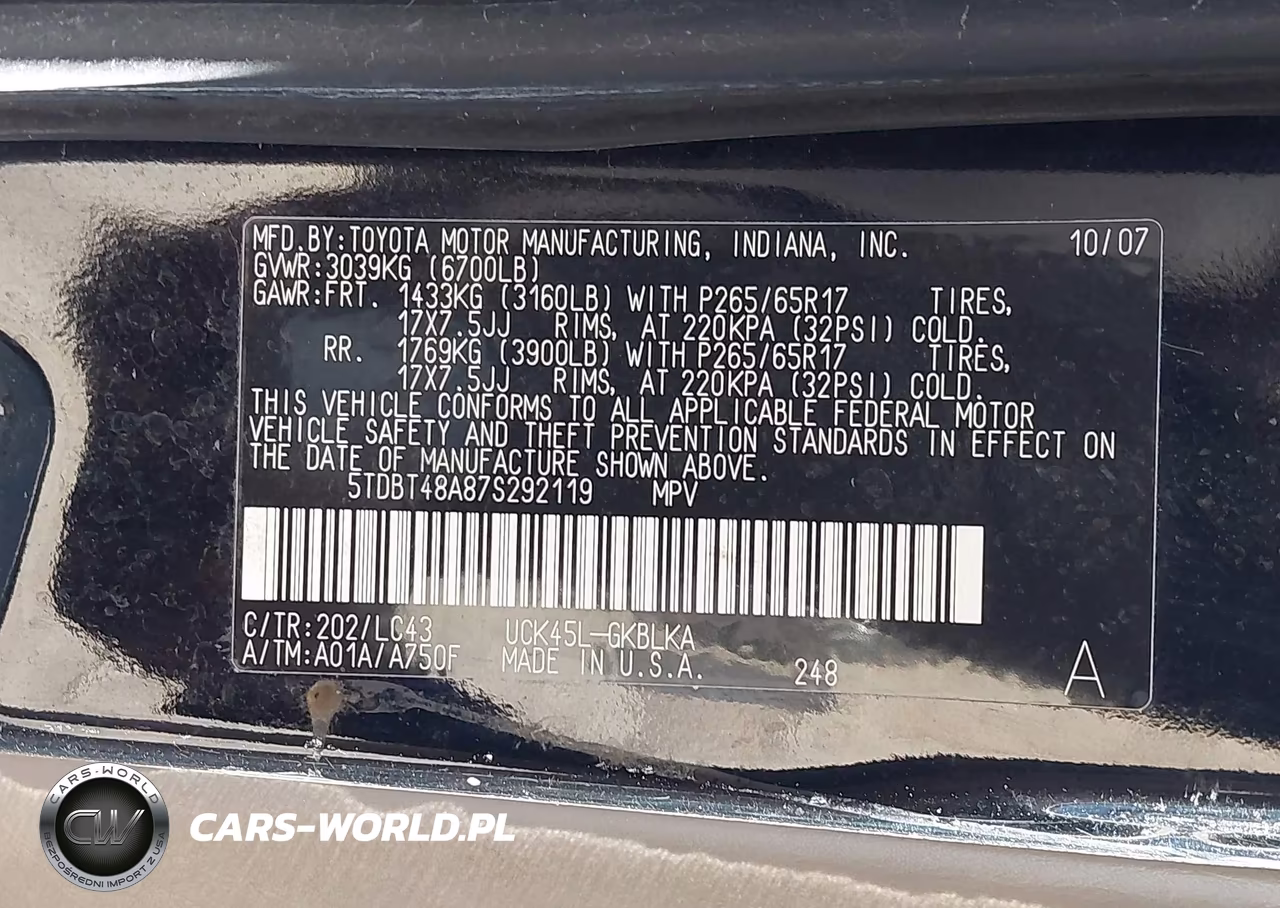 2007 Toyota Sequoia Limited V8 VIN:5TDBT48A87S292119 - 9