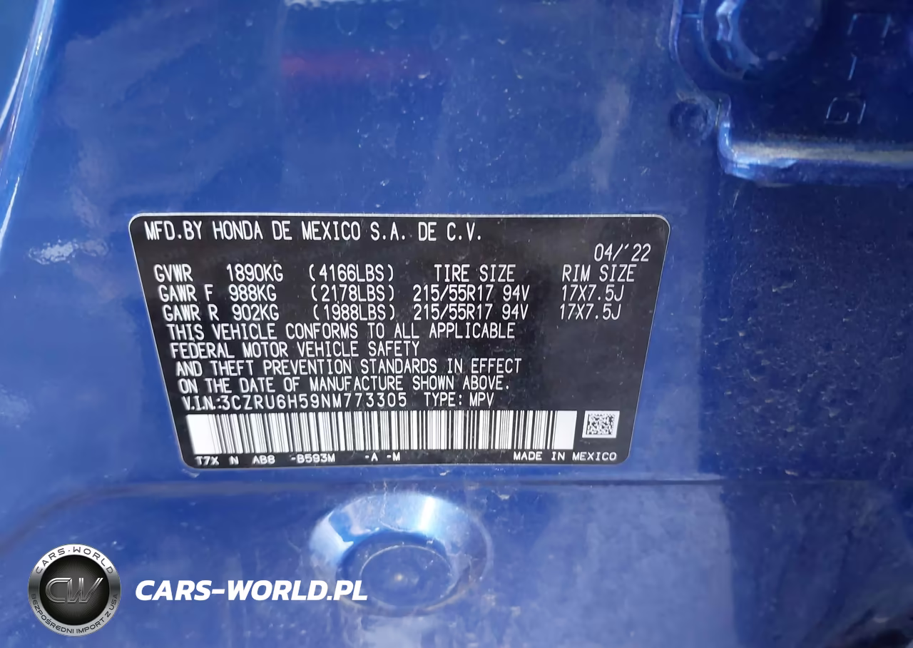 2022 Honda Hr-V Awd Ex VIN:3CZRU6H59NM773305 - 9