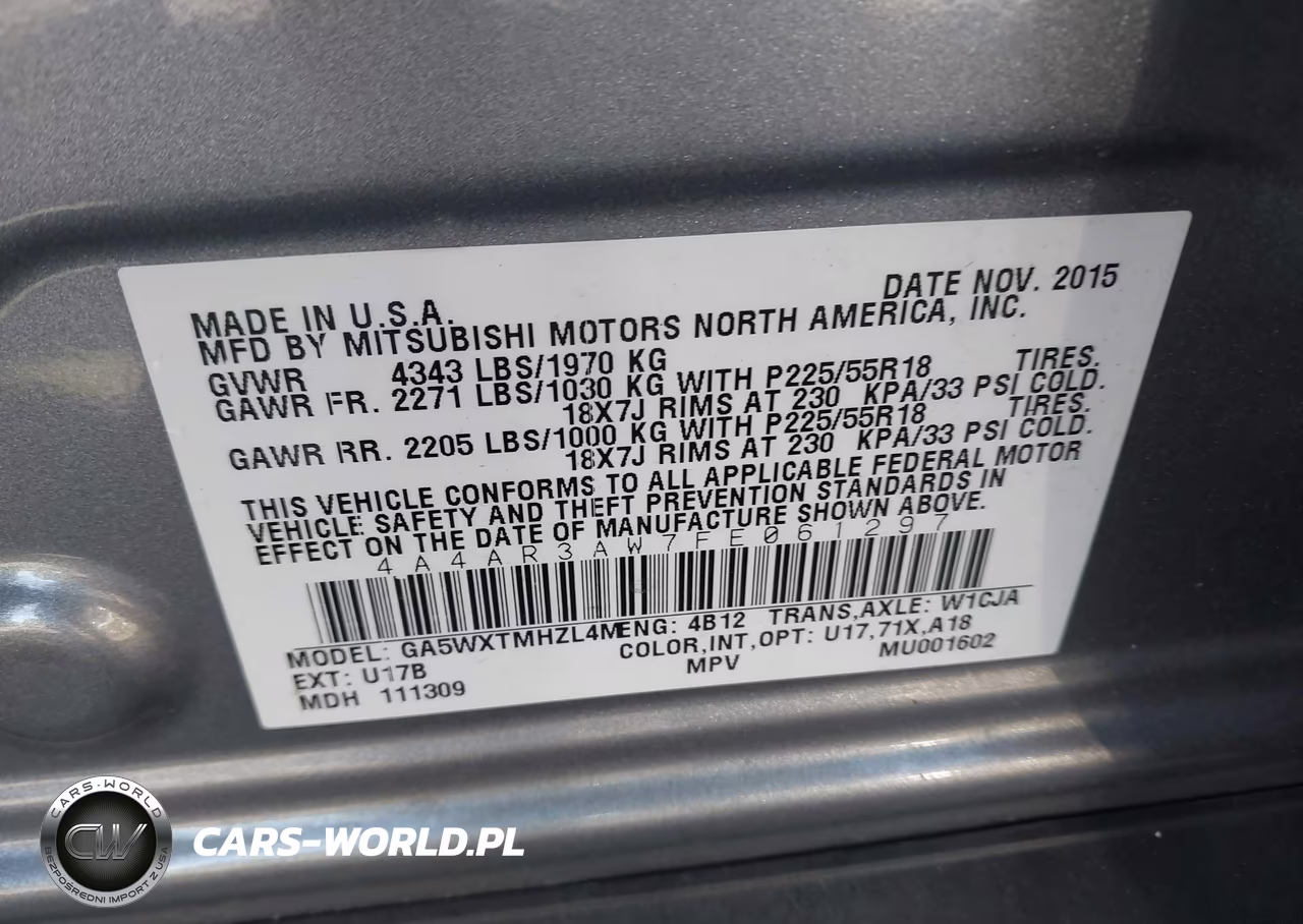 2015 Mitsubishi Outlander Sport Es VIN:4A4AR3AW7FE061297 - 9