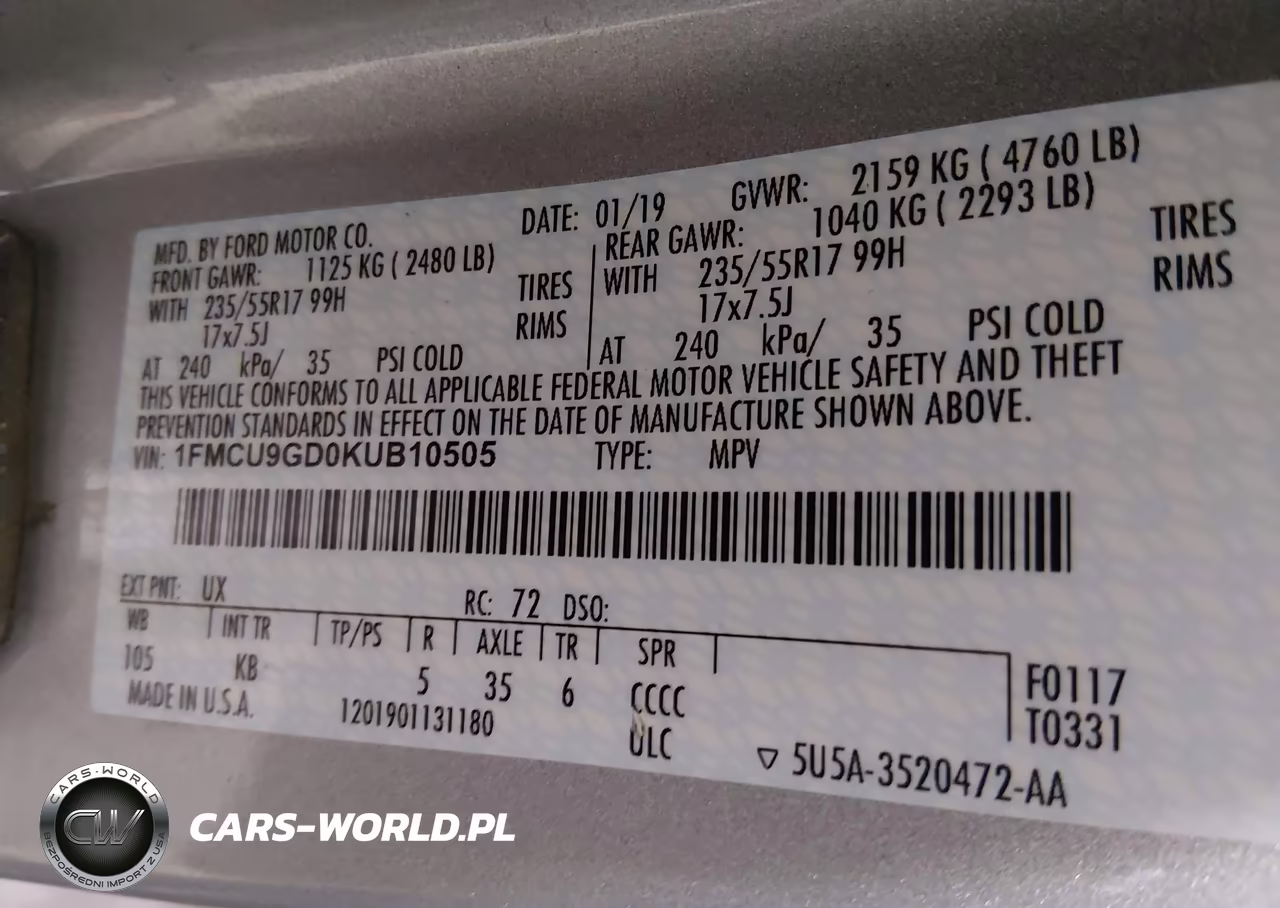 2019 Ford Escape Se VIN:1FMCU9GD0KUB10505 - 9