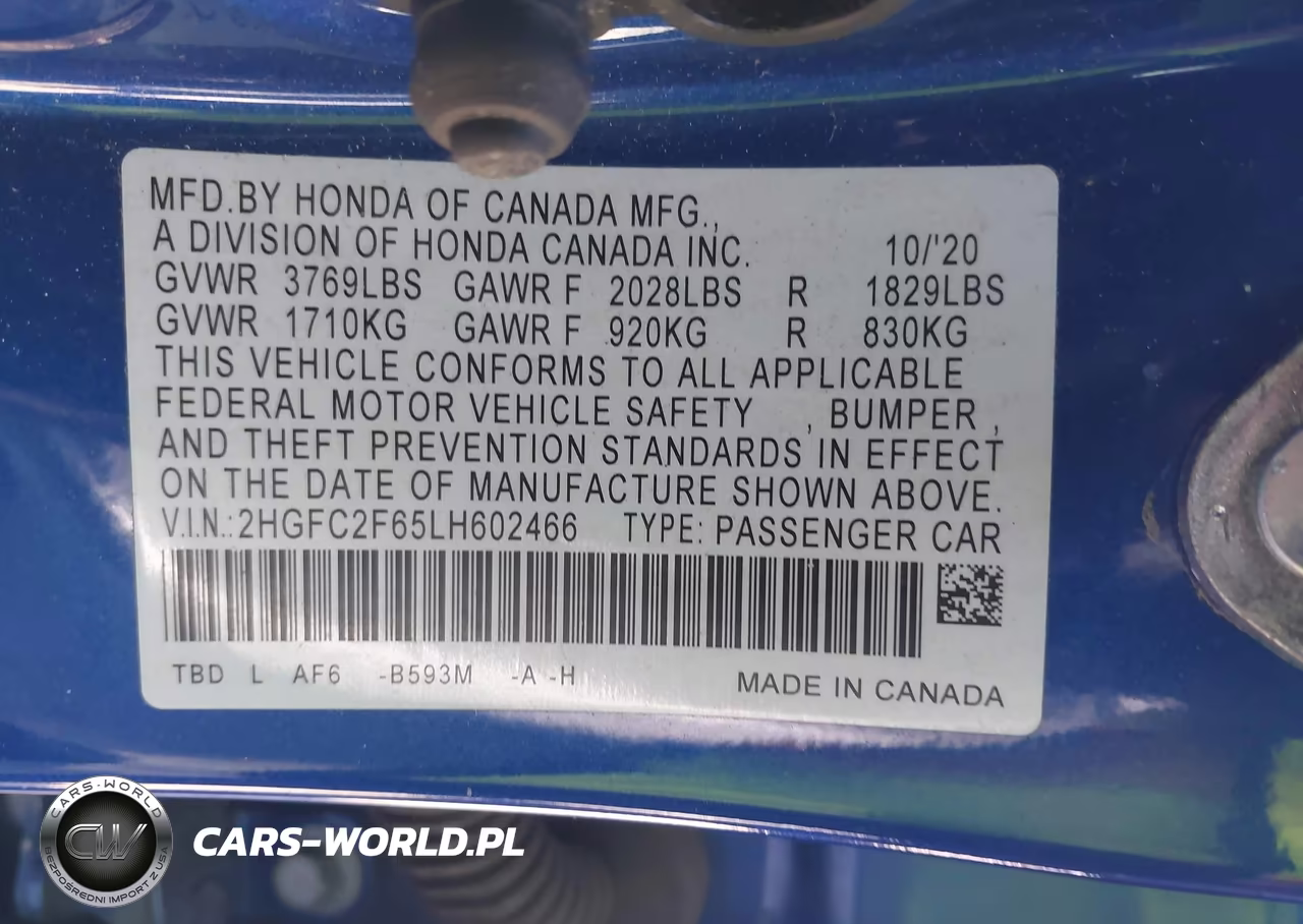 2020 Honda Civic Lx VIN:2HGFC2F65LH602466 - 9