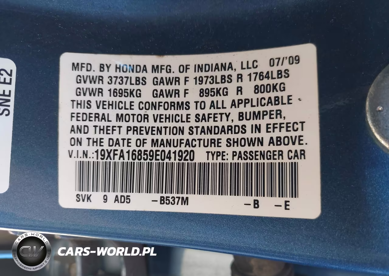 2009 Honda Civic Ex VIN:19XFA16859E041920 - 9