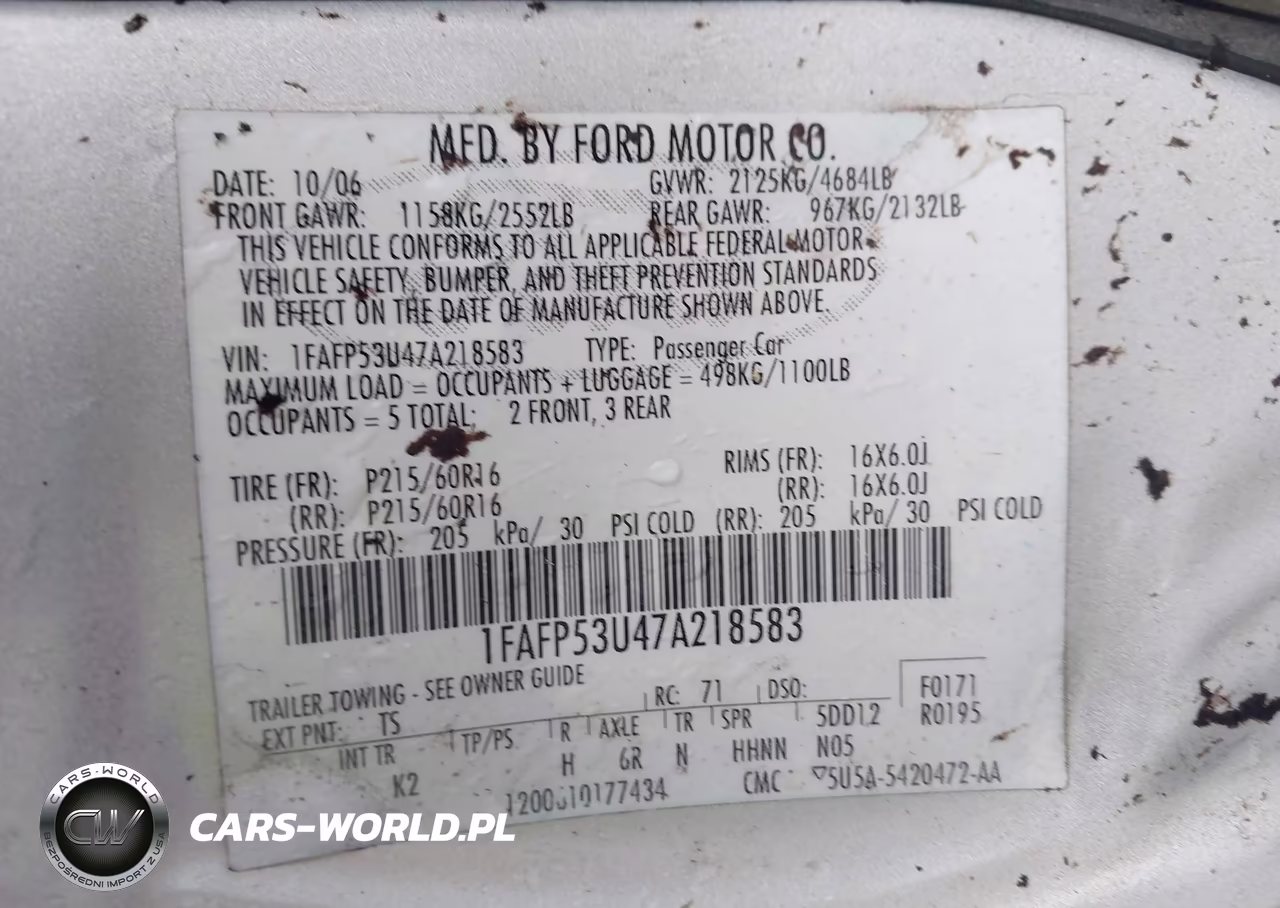 2007 Ford Taurus Se VIN:1FAFP53U47A218583 - 9