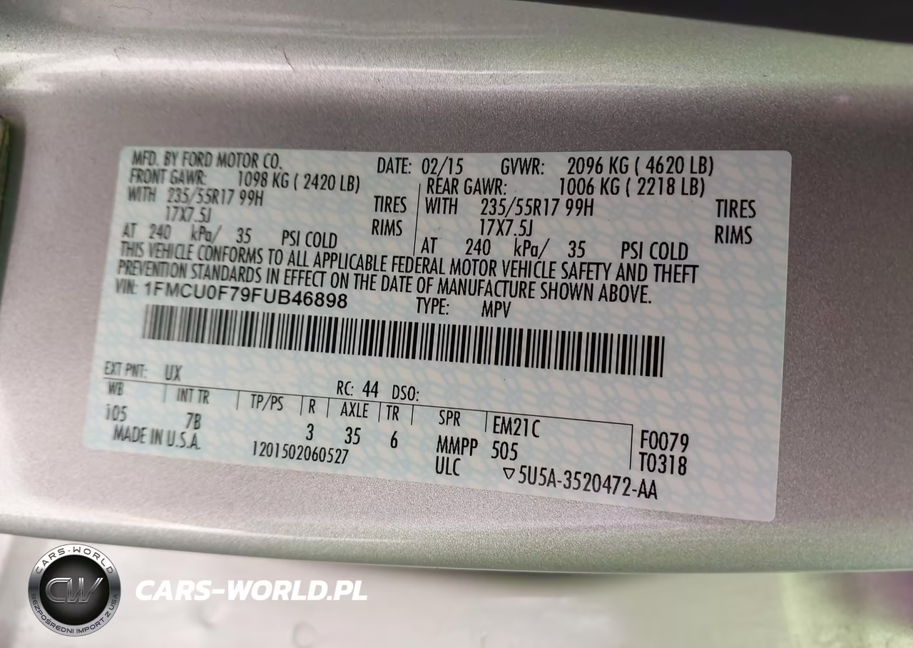 2015 Ford Escape S VIN:1FMCU0F79FUB46898 - 9