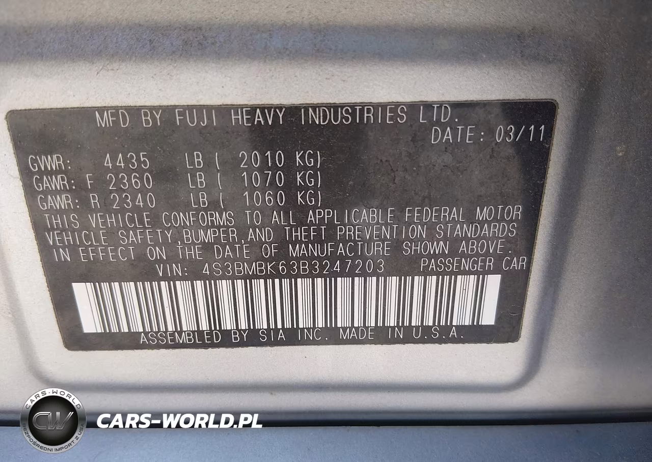 2011 Subaru Legacy 2.5I Limited VIN:4S3BMBK63B3247203 - 9