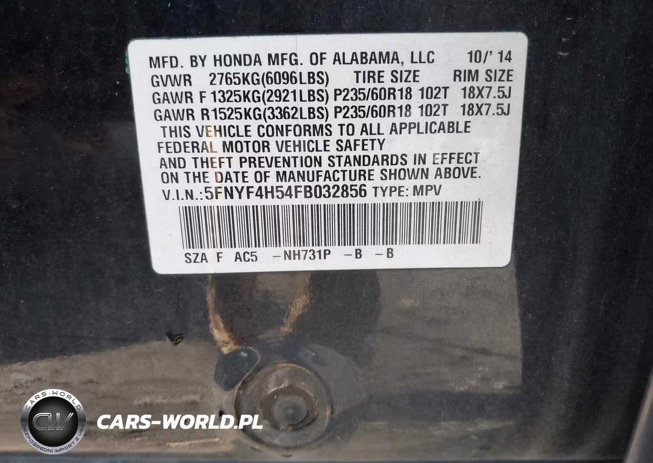 2015 Honda Pilot Ex-L VIN:5FNYF4H54FB032856 - 9
