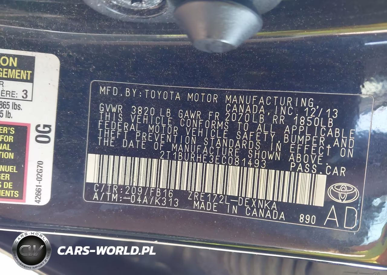 2014 Toyota Corolla Le Plus VIN:2T1BURHE3EC081493 - 9