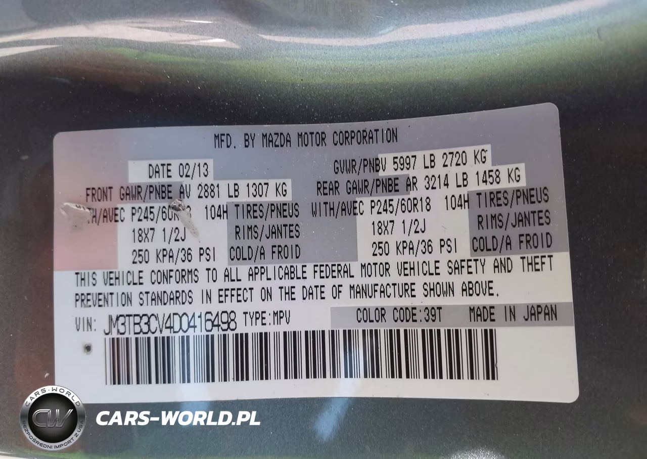 2013 Mazda Cx-9 Touring VIN:JM3TB3CV4D0416498 - 9