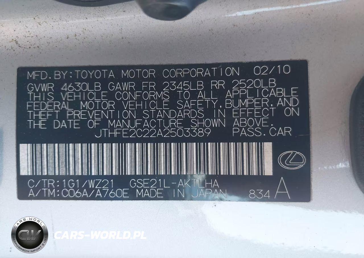 2010 Lexus Is 350C VIN:JTHFE2C22A2503389 - 9