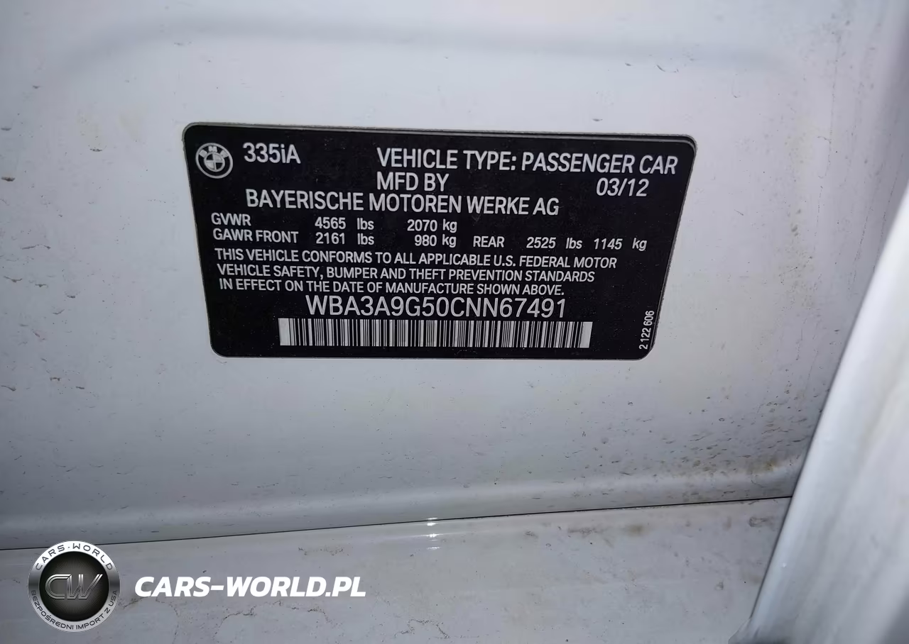 2012 BMW 335I VIN:WBA3A9G50CNN67491 - 9
