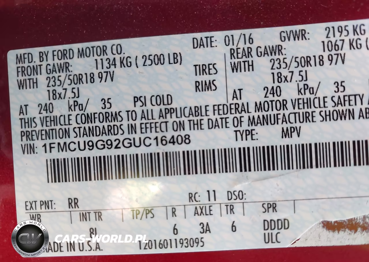 2016 Ford Escape Se VIN:1FMCU9G92GUC16408 - 9