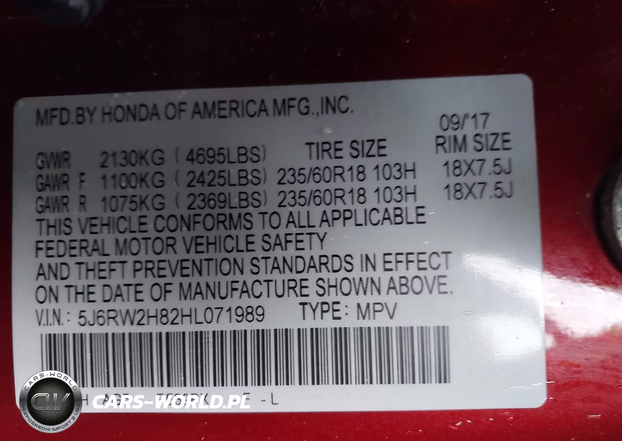 2017 Honda Cr-V Ex-L-Ex-L Navi VIN:5J6RW2H82HL071989 - 9