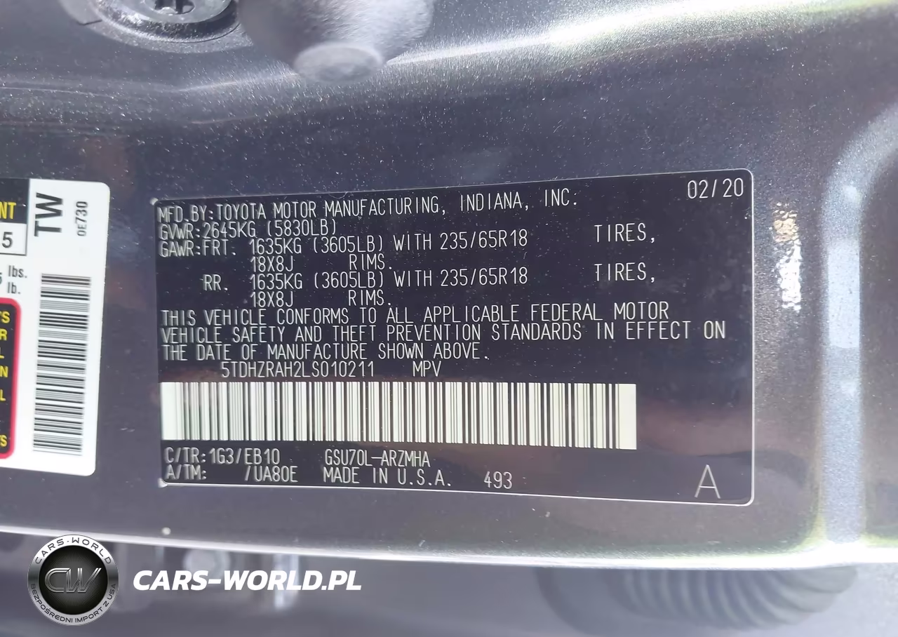 2020 Toyota Highlander Xle VIN:5TDHZRAH2LS010211 - 9