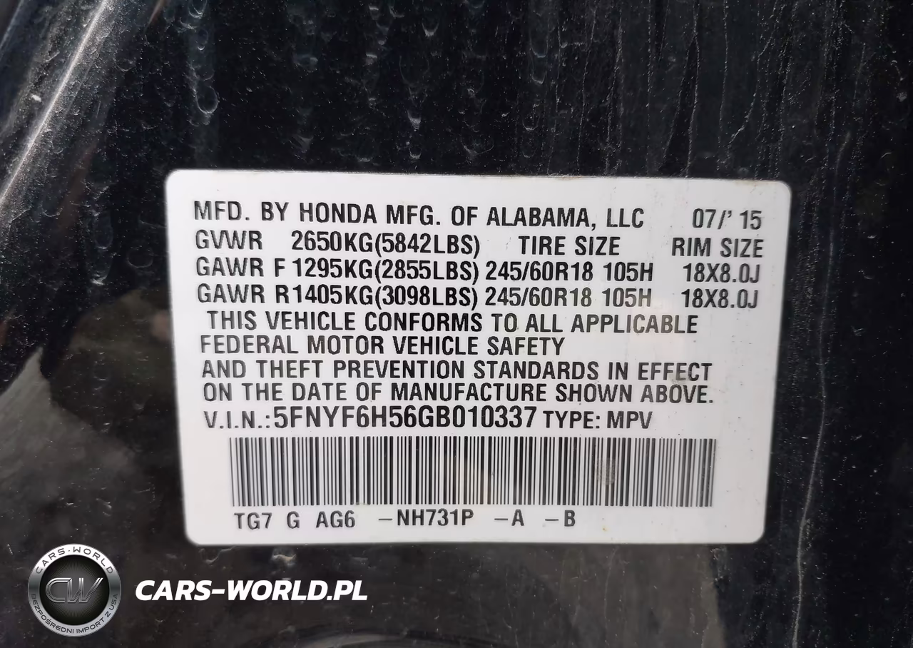 2016 Honda Pilot Ex-L VIN:5FNYF6H56GB010337 - 9