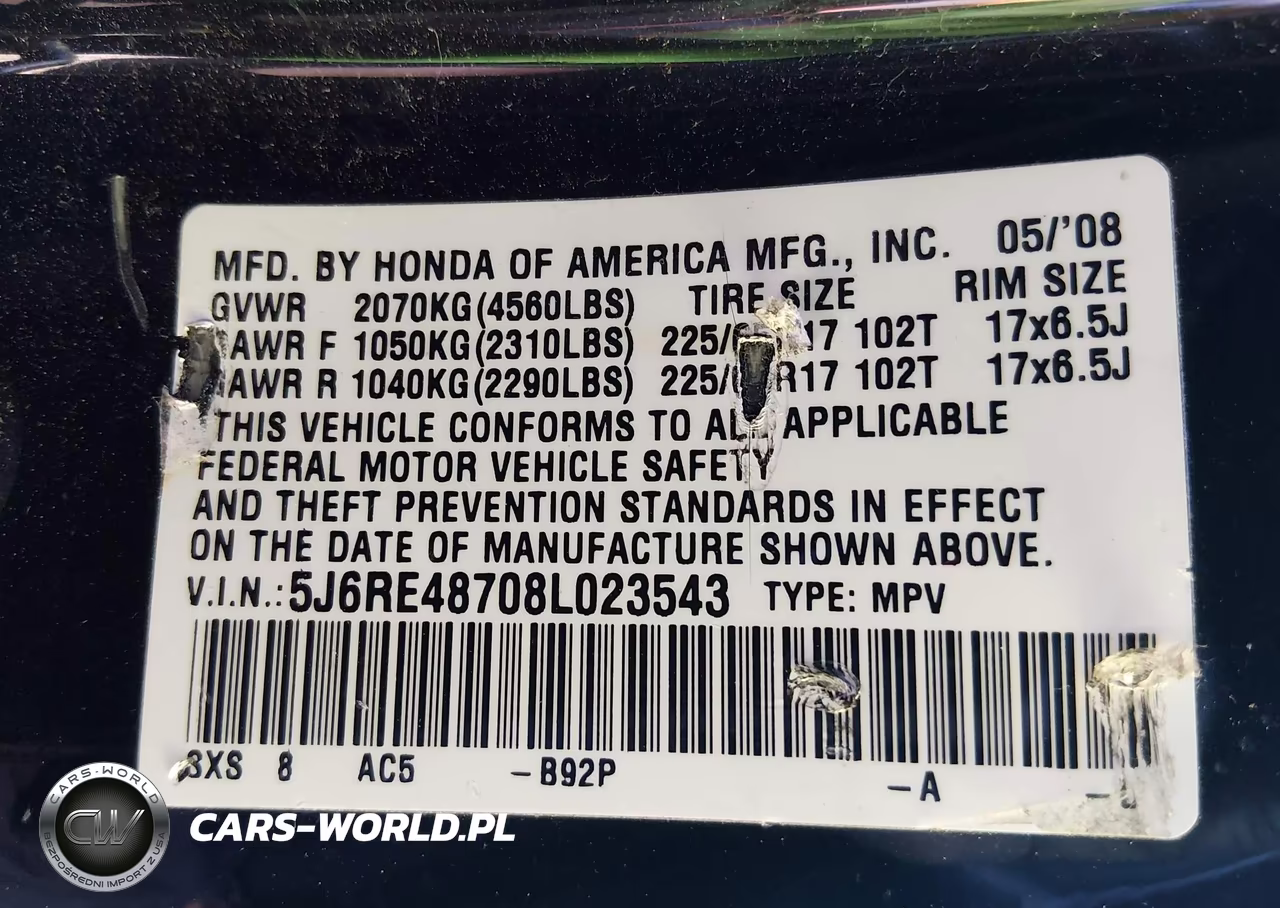 2008 Honda Cr-V Ex-L VIN:5J6RE48708L023543 - 9