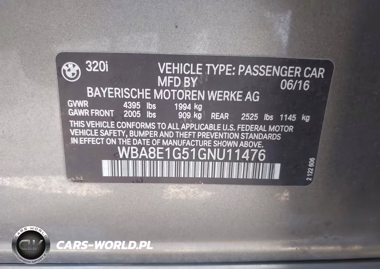 2016 BMW 320I VIN:WBA8E1G51GNU11476 - 9