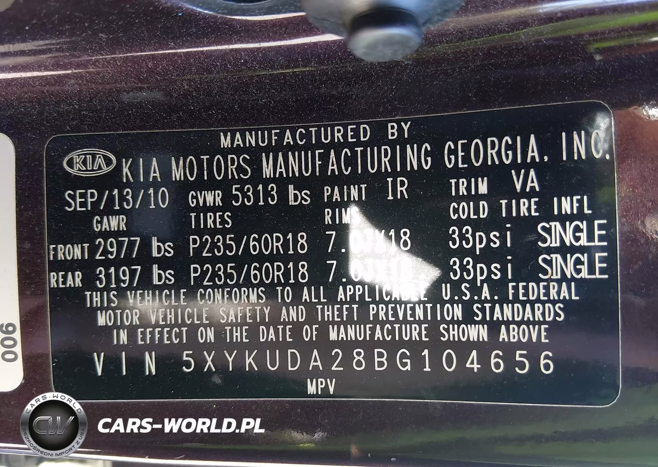 2011 Kia Sorento Ex V6 VIN:5XYKUDA28BG104656 - 9