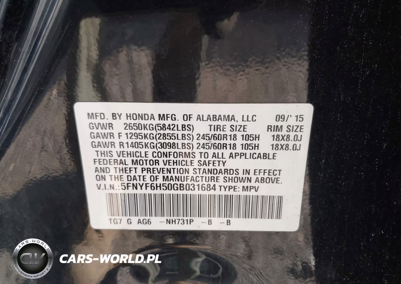 2016 Honda Pilot Ex-L VIN:5FNYF6H50GB031684 - 9