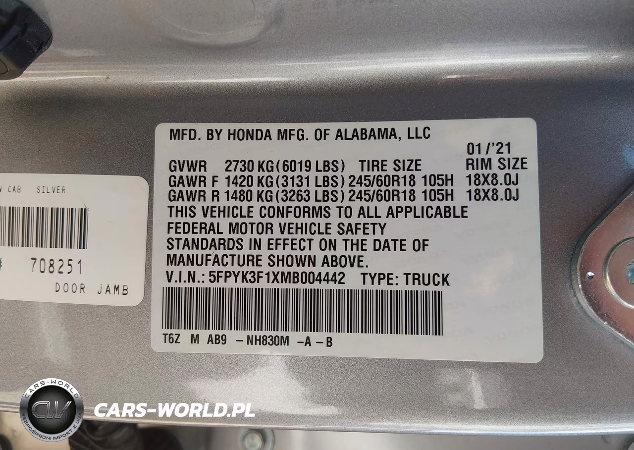 2021 Honda Ridgeline Awd Sport VIN:5FPYK3F1XMB004442 - 9