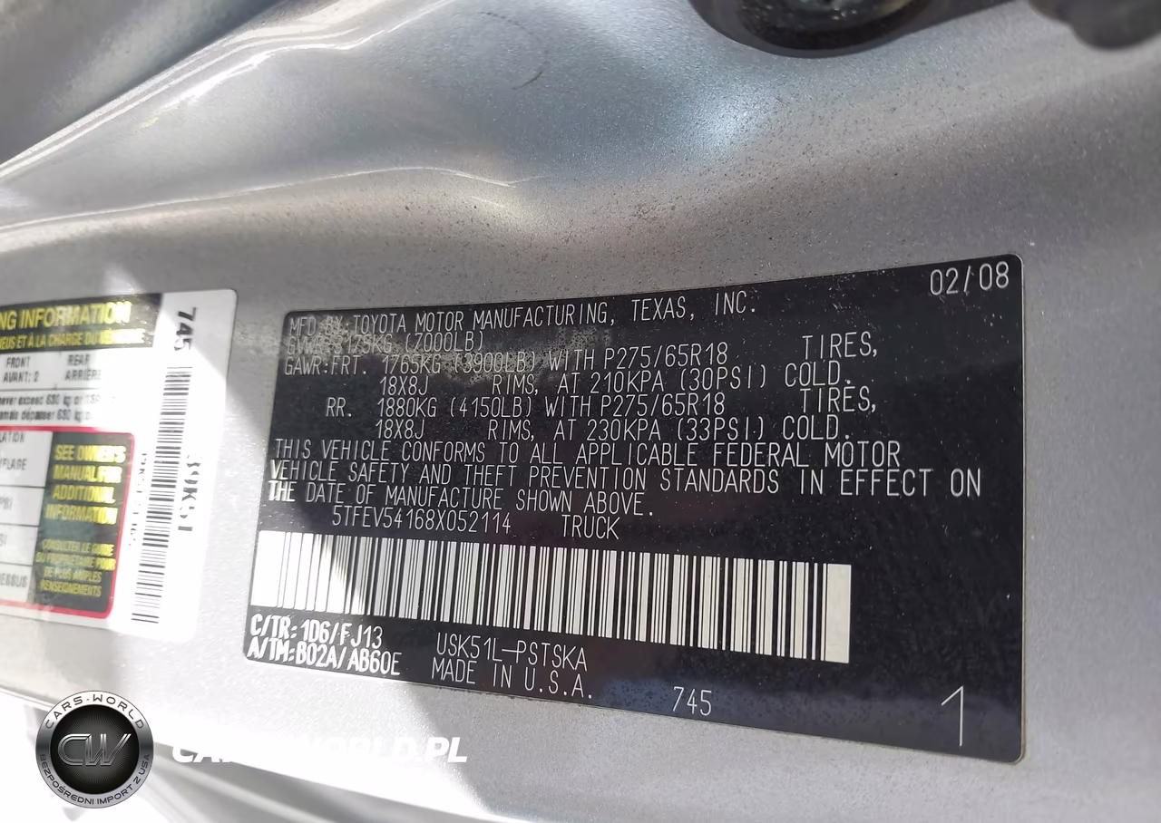 2008 Toyota Tundra Sr5 5.7L V8 VIN:5TFEV54168X052114 - 9