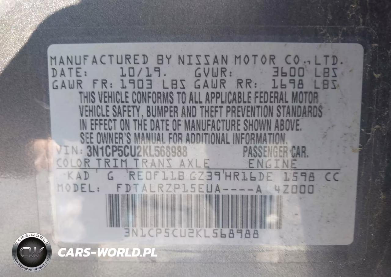 2019 Nissan Kicks S VIN:3N1CP5CU2KL568988 - 9
