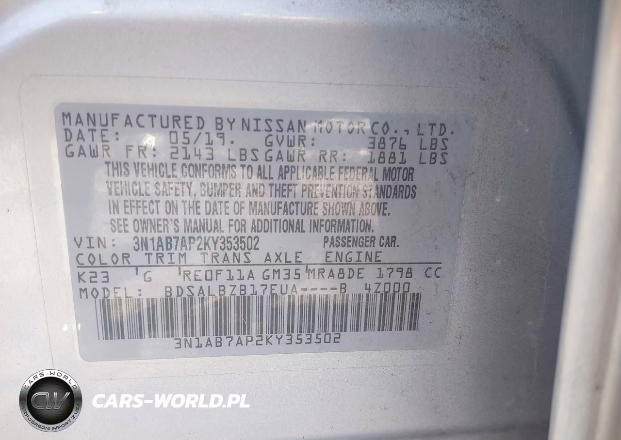 2019 Nissan Sentra S VIN:3N1AB7AP2KY353502 - 9