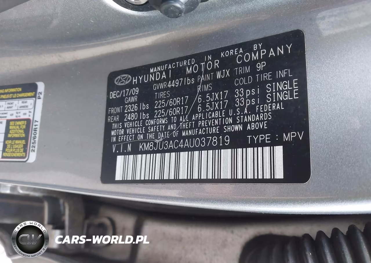 2010 Hyundai Tucson Gls VIN:KM8JU3AC4AU037819 - 9