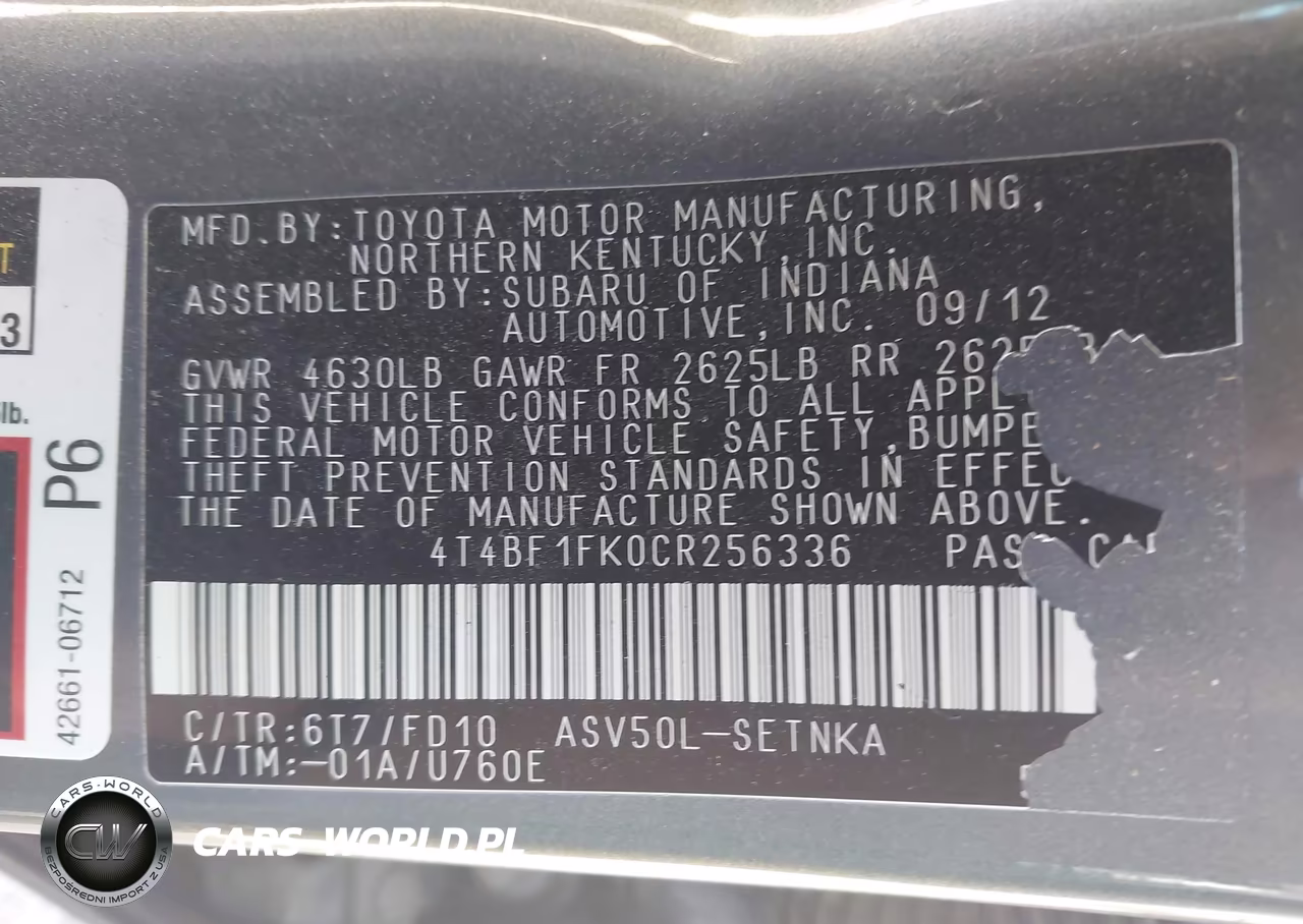 2012 Toyota Camry Le VIN:4T4BF1FK0CR256336 - 9