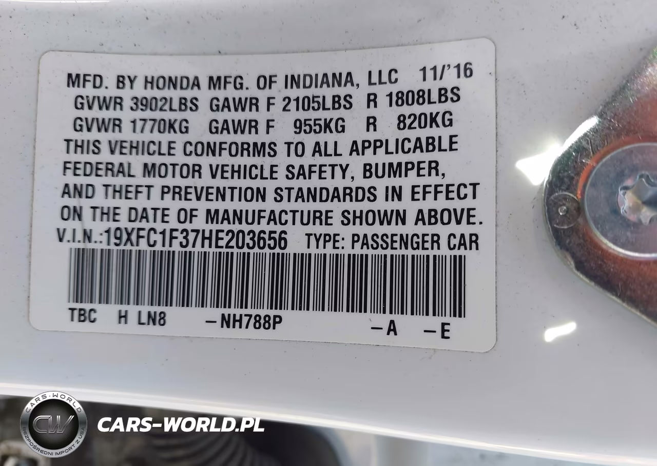 2017 Honda Civic Ex-T VIN:19XFC1F37HE203656 - 9