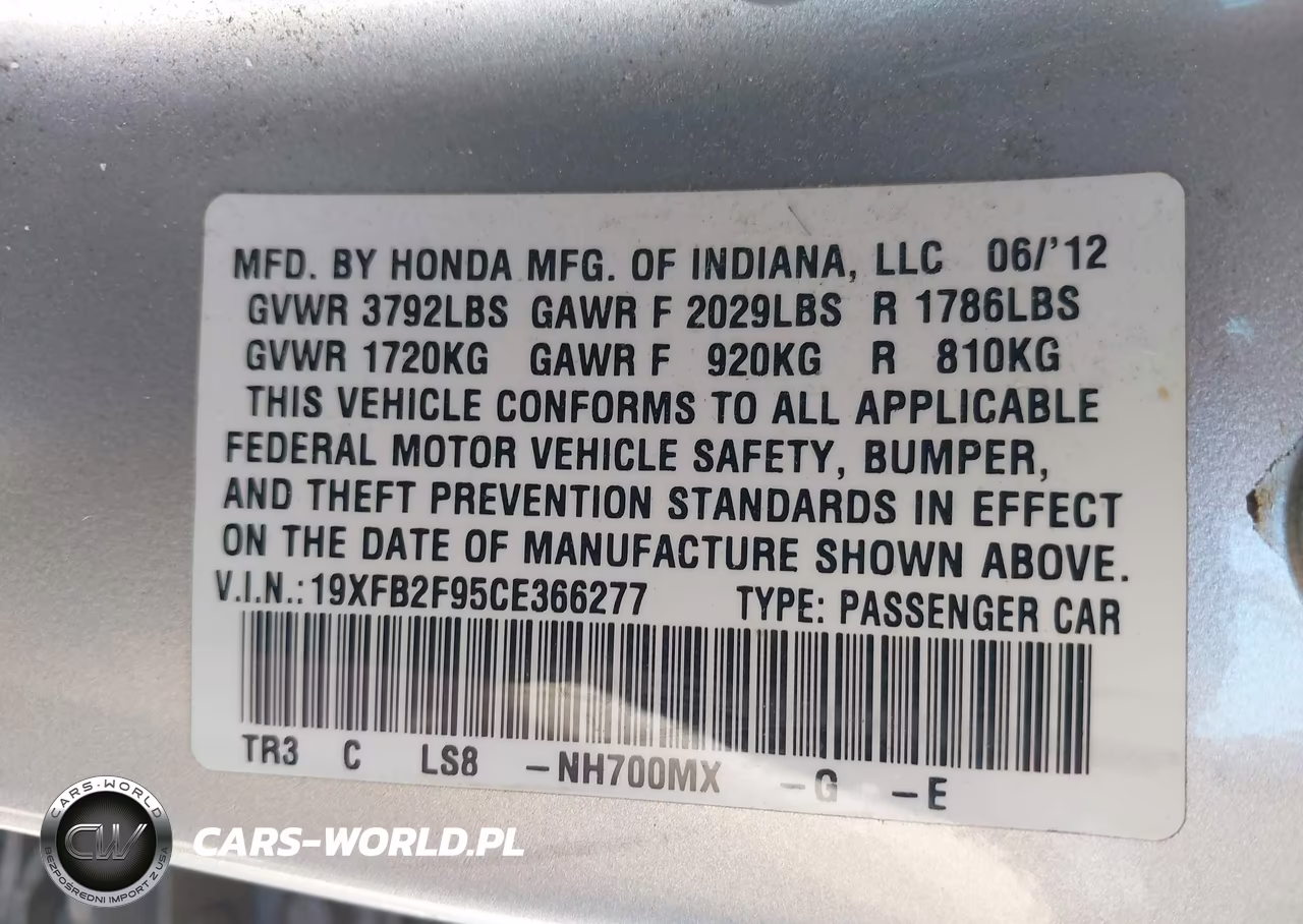 2012 Honda Civic Ex-L VIN:19XFB2F95CE366277 - 9