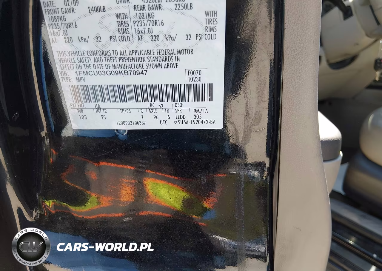 2009 Ford Escape Xlt VIN:1FMCU03G09KB70947 - 9