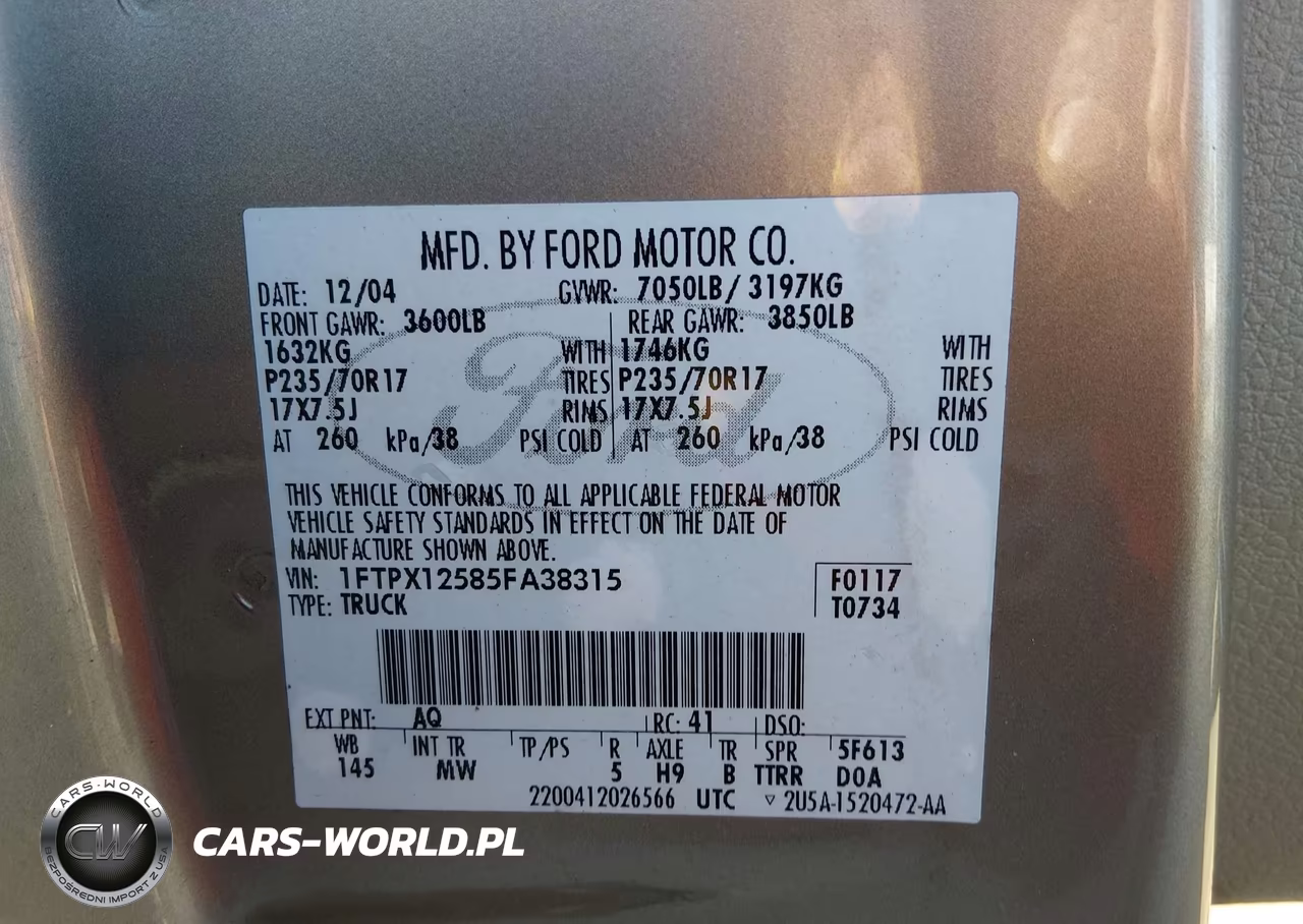 2005 Ford F150 VIN:1FTPX12585FA38315 - 9