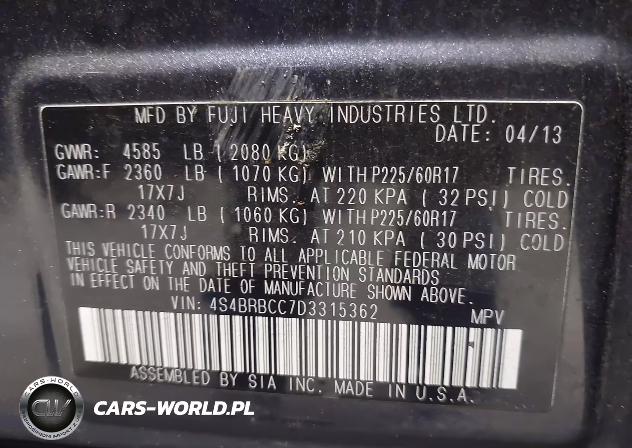 2013 Subaru Outback 2.5I Premium VIN:4S4BRBCC7D3315362 - 9
