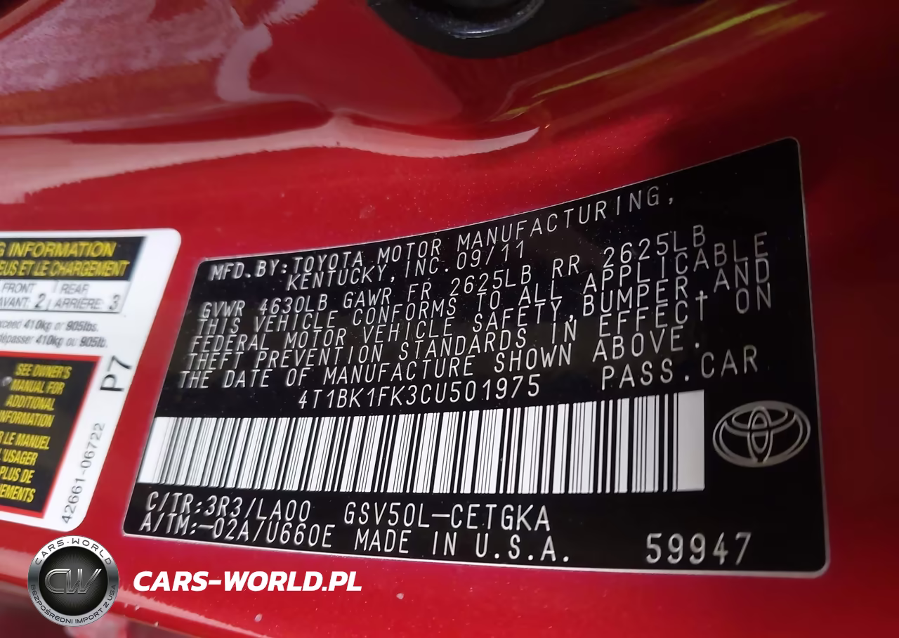 2012 Toyota Camry Xle V6 VIN:4T1BK1FK3CU501975 - 9