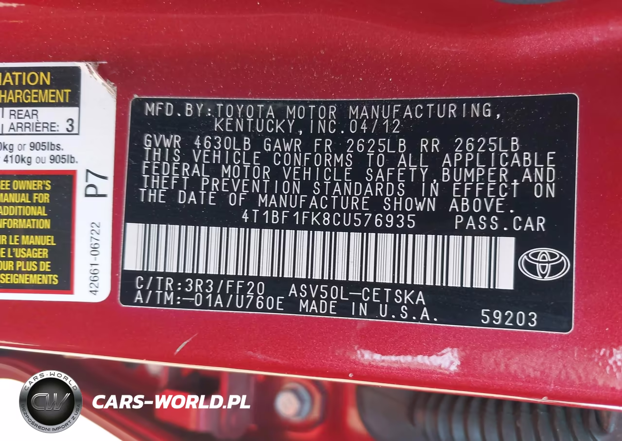 2012 Toyota Camry Se VIN:4T1BF1FK8CU576935 - 9