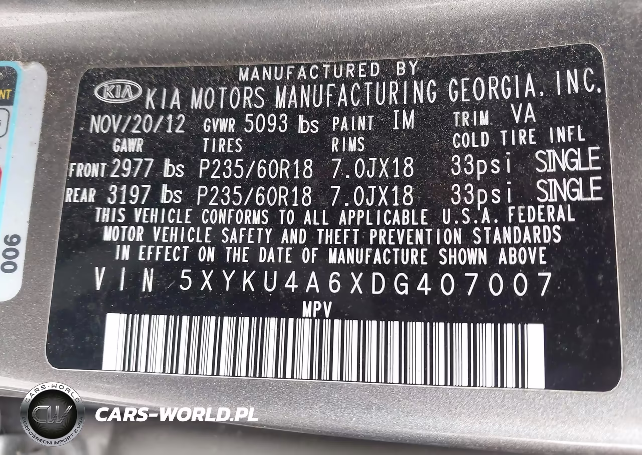 2013 Kia Sorento Ex VIN:5XYKU4A6XDG407007 - 9