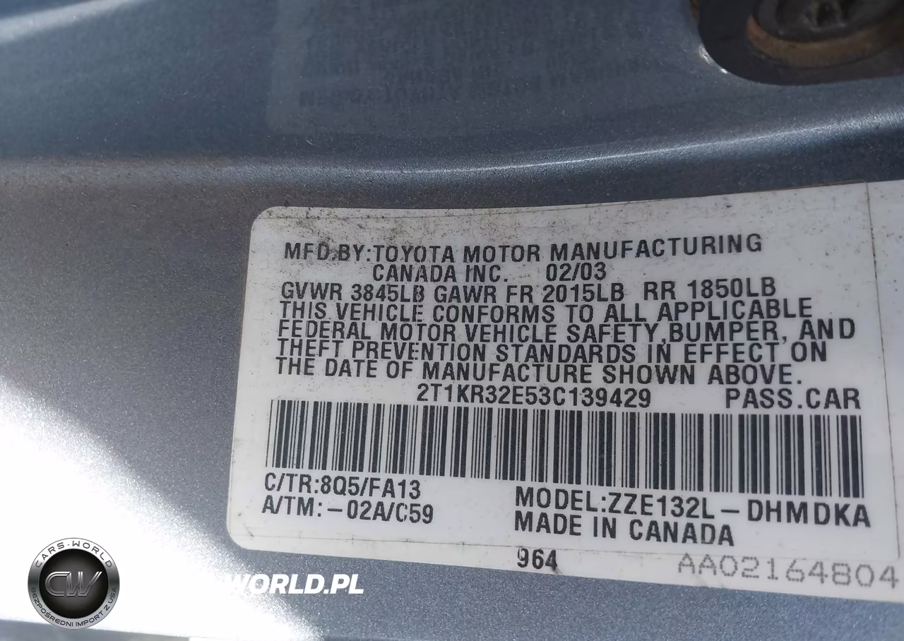 2003 Toyota Matrix Standard VIN:2T1KR32E53C139429 - 9
