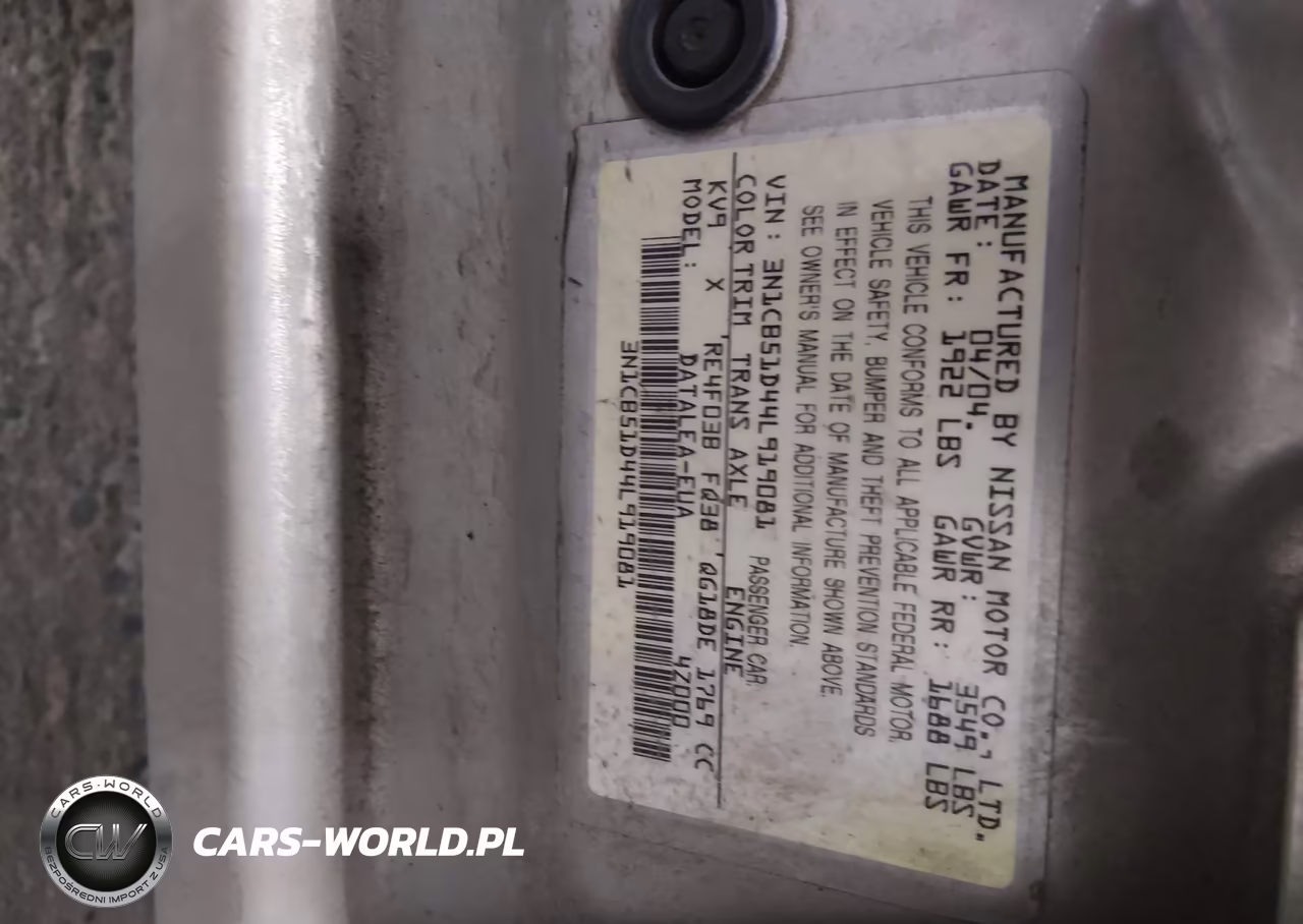 2004 Nissan Sentra 1.8S VIN:3N1CB51D44L919081 - 9