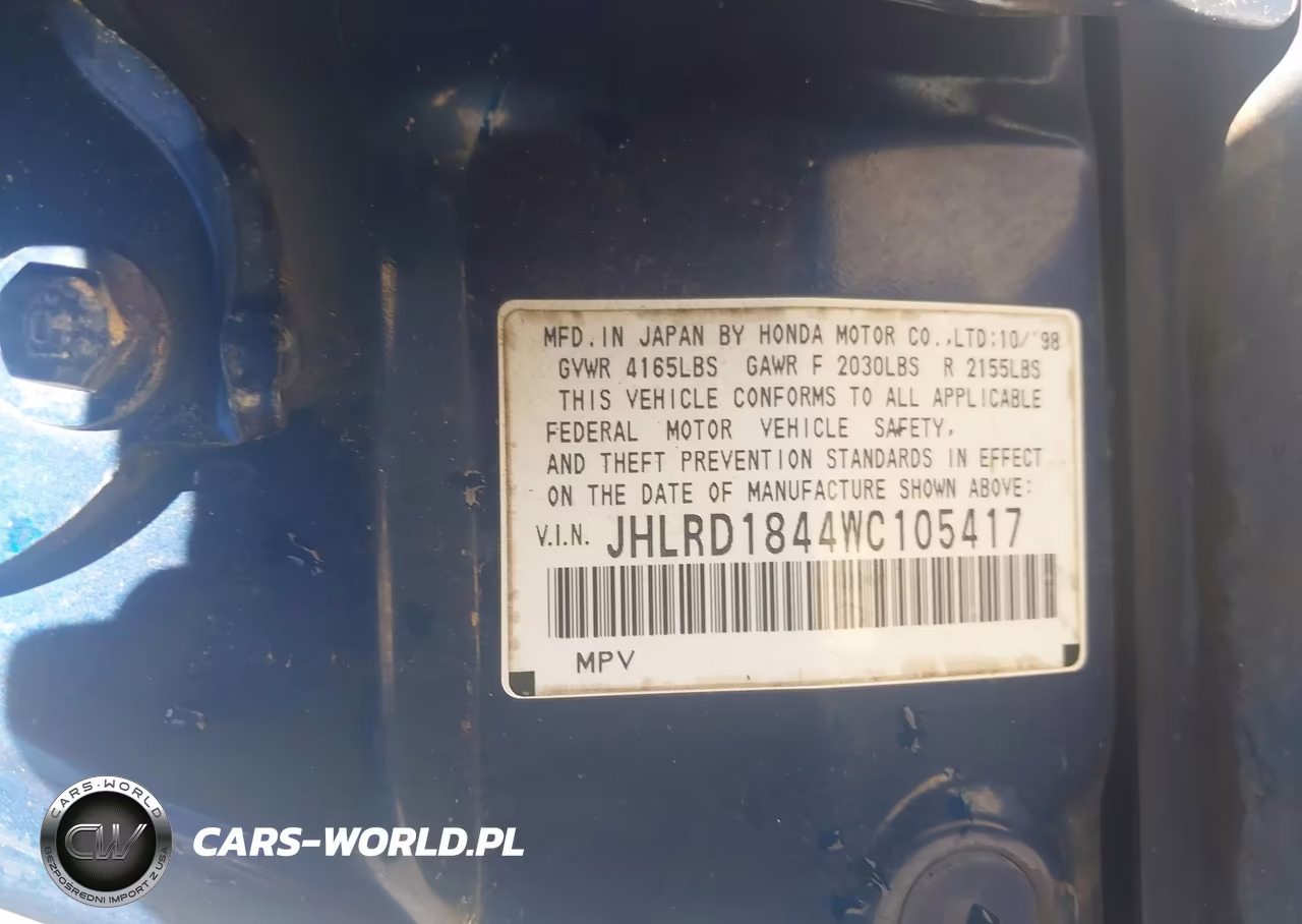 1998 Honda Cr-V Lx VIN:JHLRD1844WC105417 - 9