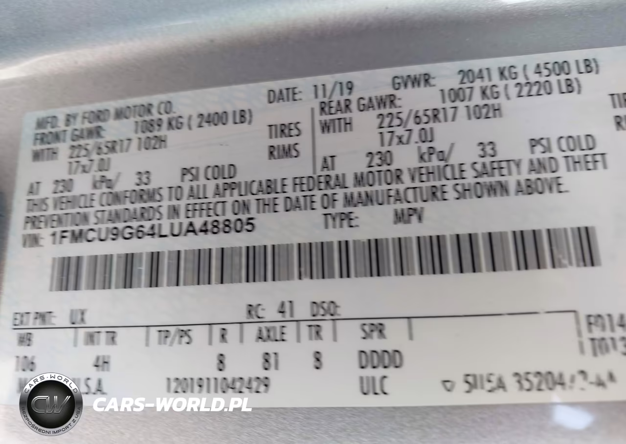 2020 Ford Escape Se VIN:1FMCU9G64LUA48805 - 9