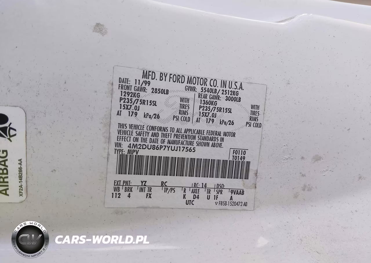 2000 Mercury Mountaineer VIN:4M2DU86P7YUJ17565 - 9