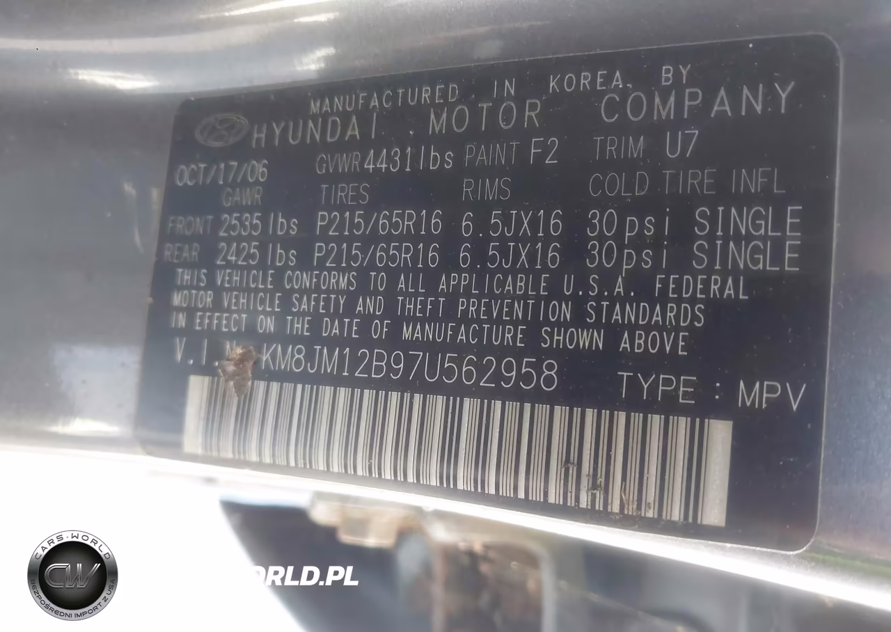 2007 Hyundai Tucson Gls VIN:KM8JM12B97U562958 - 9