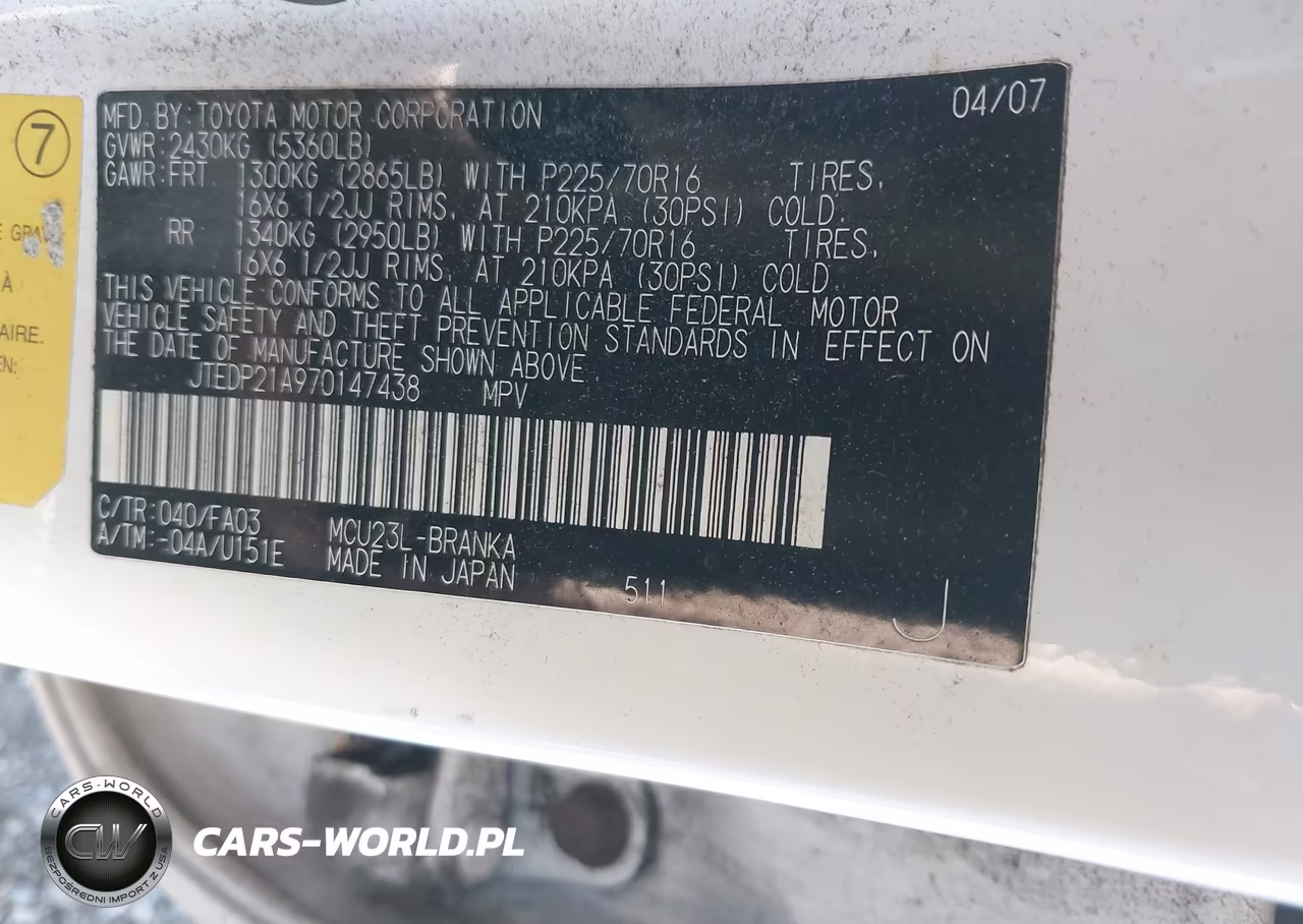 2007 Toyota Highlander V6 VIN:JTEDP21A970147438 - 9