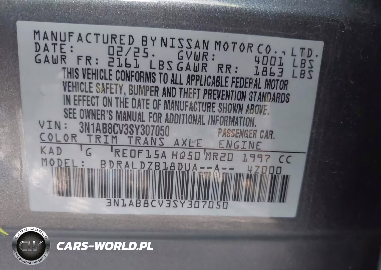 2025 Nissan Sentra Sv VIN:3N1AB8CV3SY307050 - 9